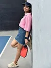 Pink Oversized Zipper Polo T-shirt for Women