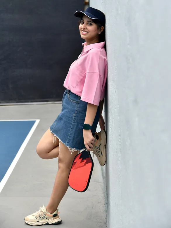 Pink Oversized Zipper Polo T-shirt for Women