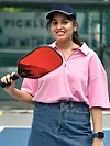 Pink Oversized Zipper Polo T-shirt for Women