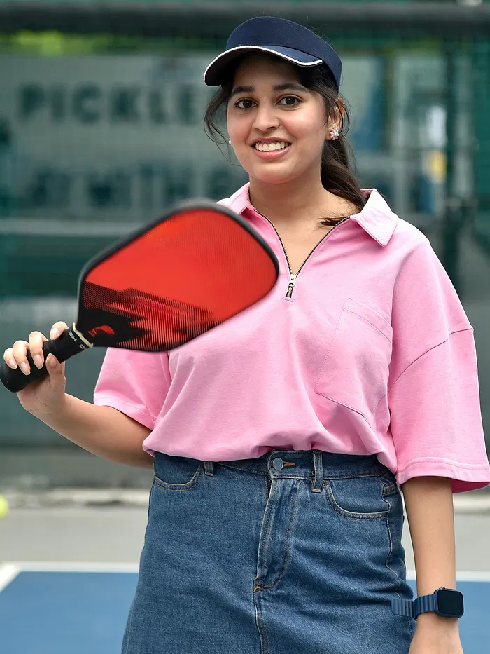 Pink Oversized Zipper Polo T-shirt for Women