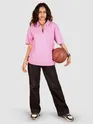 Pink Oversized Zipper Polo T-shirt for Women