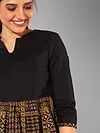 Black-Yellow Printed Short Flare Kurti