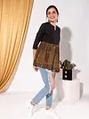 Black-Yellow Printed Short Flare Kurti