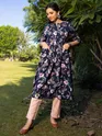 Peacock Blue Floral Flare Kurti With Beige Pant,