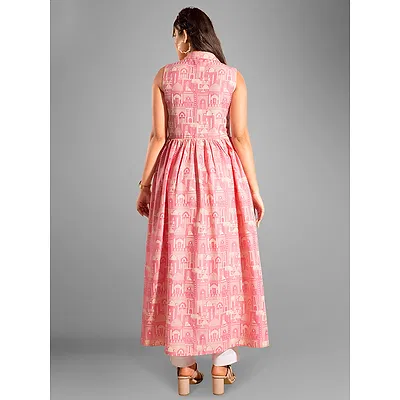 Printed Pink Collar Flare Kurti