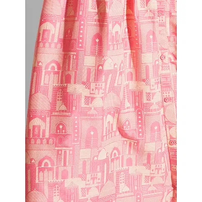 Printed Pink Collar Flare Kurti