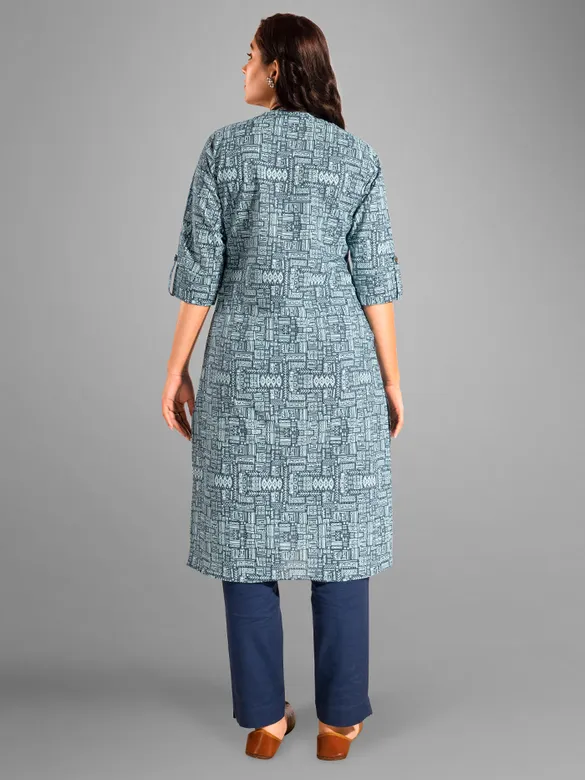 Tribal Printed Blue Straight Fit Kurti