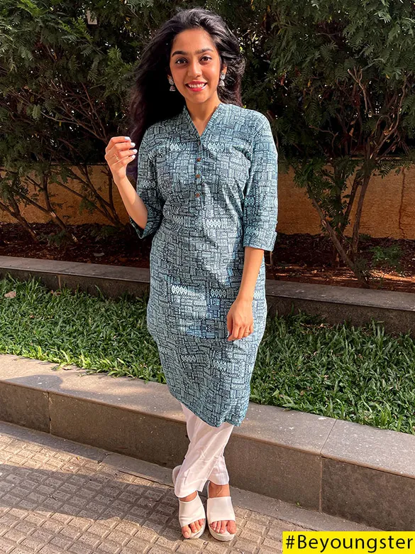 Tribal Printed Blue Straight Fit Kurti