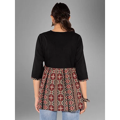 Red-Black Tribal Printed Short Kurti