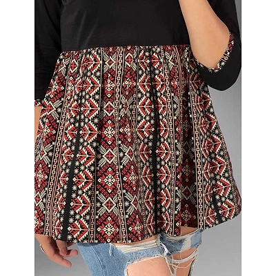 Red-Black Tribal Printed Short Kurti