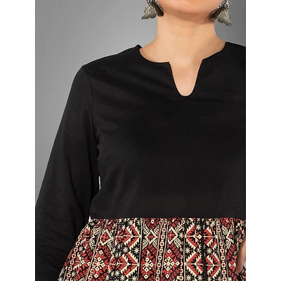 Red-Black Tribal Printed Short Kurti