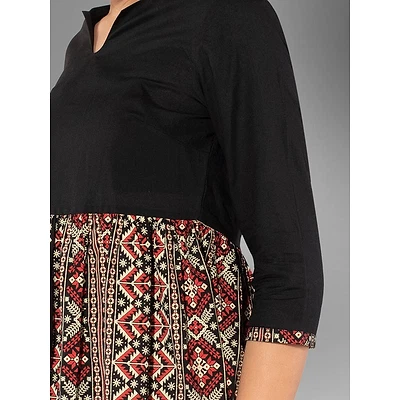 Red-Black Tribal Printed Short Kurti