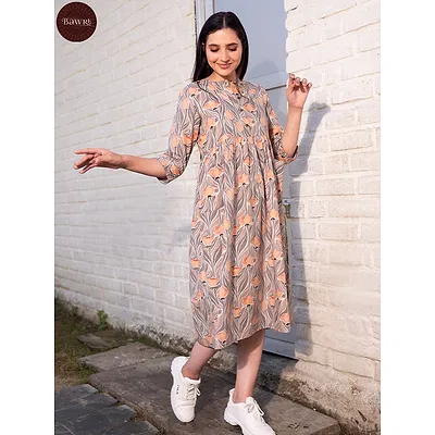 Rose Printed Flare Kurti With Peach Pant,