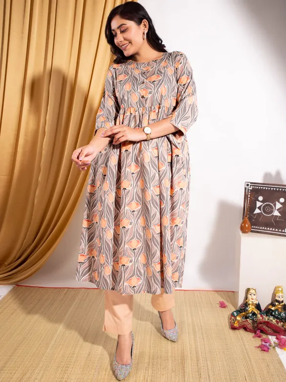 Rose Printed Flare Kurti
