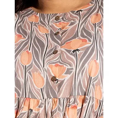 Rose Printed Flare Kurti With Peach Pant