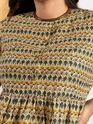 Tribal Printed Beige Flare Kurti With Bottle Green Pant