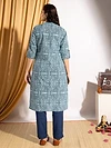 Tribal Printed Blue Straight Fit Kurti With Navy Blue Pant