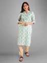 White with Blue Print Straight Kurti With Beige Pant,