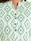 White with Blue Print Straight Kurti With Beige Pant