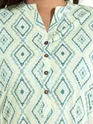 White with Blue Print Straight Kurti With Beige Pant