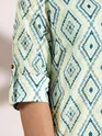 White with Blue Print Straight Kurti With Beige Pant