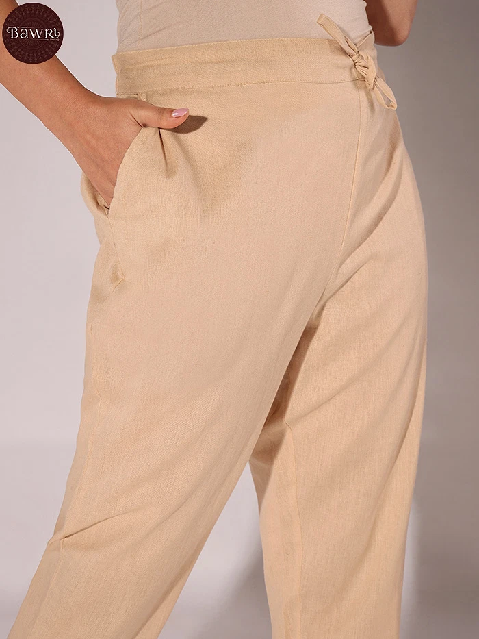 White with Blue Print Straight Kurti With Beige Pant