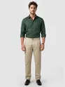 Beige Side-Adjuster Cotton Slub Trousers