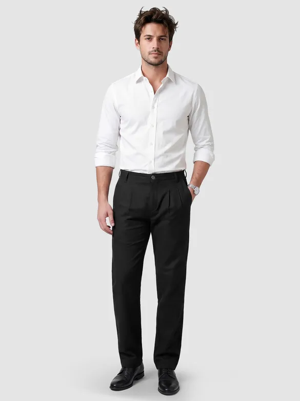 Black Double Cloth Cotton Pants