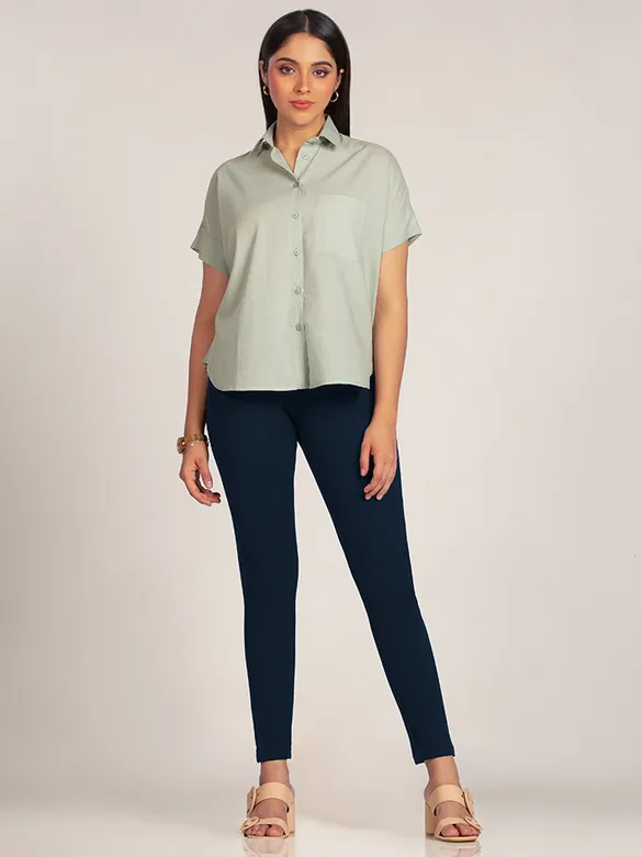 Blue Belted Skin Fit Women Jeggings