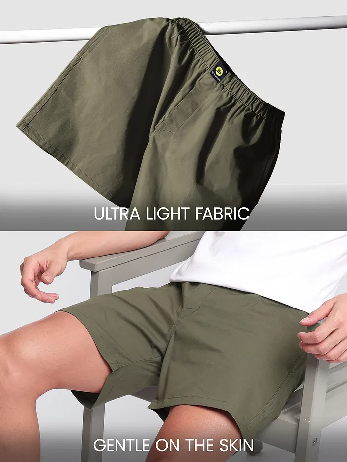Plain Army Green Mens Boxer