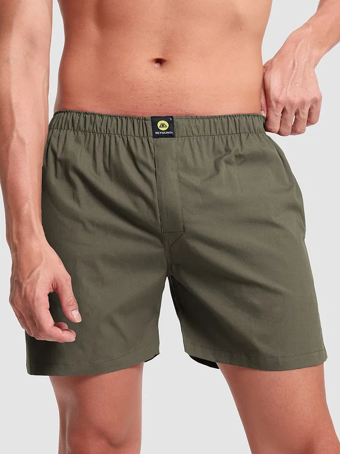 Plain Army Green Mens Boxer