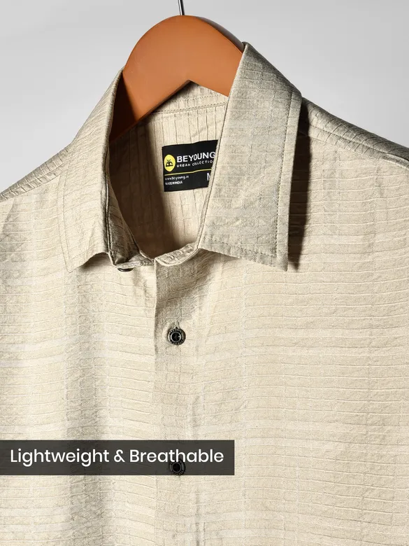 Beige Textured Check Shirt