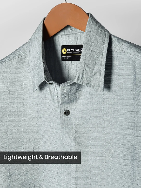 Mist Grey Textured Check Shirt