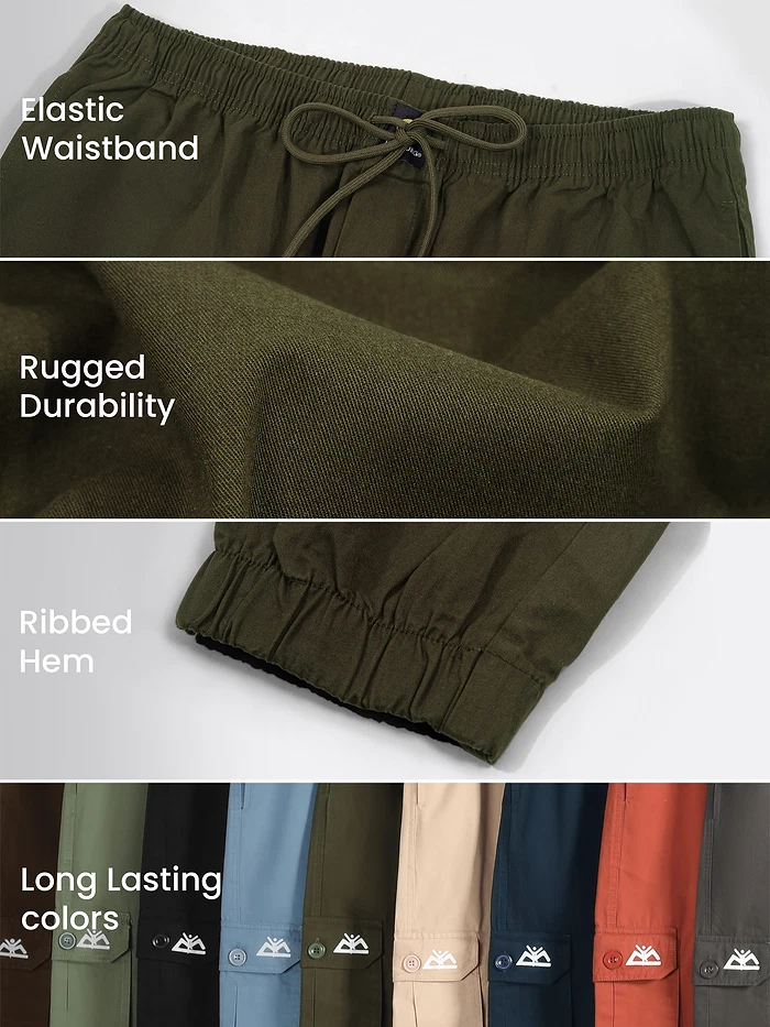 Army Green Cotton Cargo Joggers