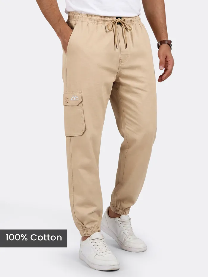 buy beige cotton jogger pants for men with cargo pockets in a regular fit for outdoor style, 