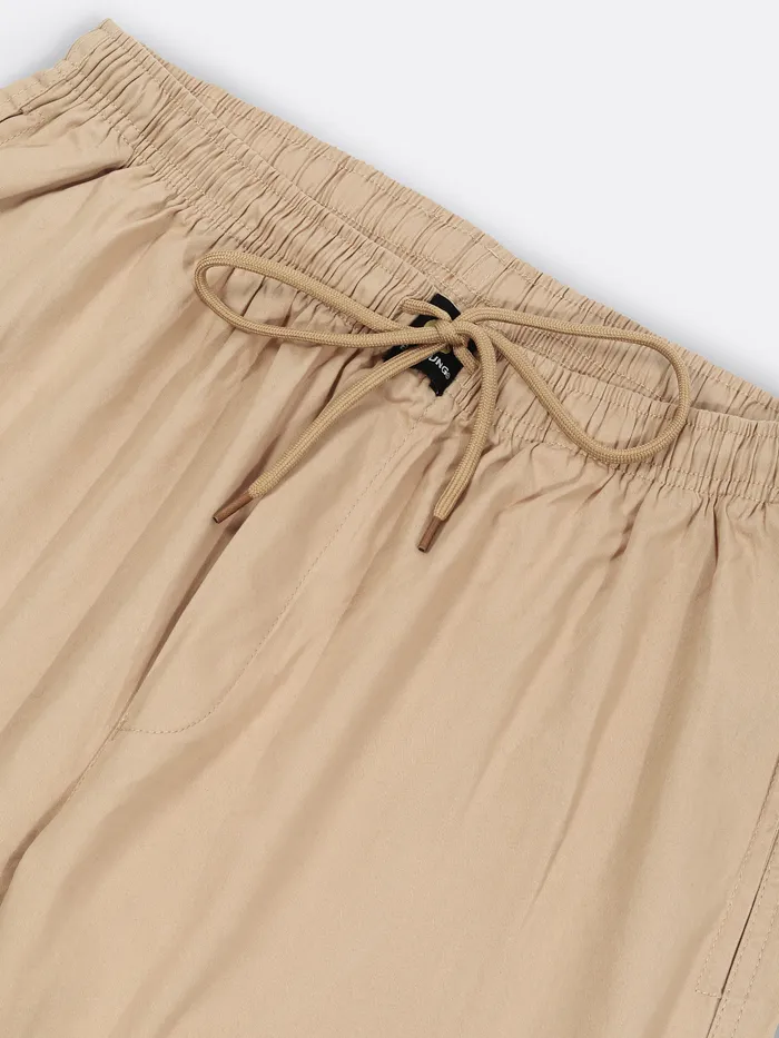 Beige Cotton Cargo Joggers
