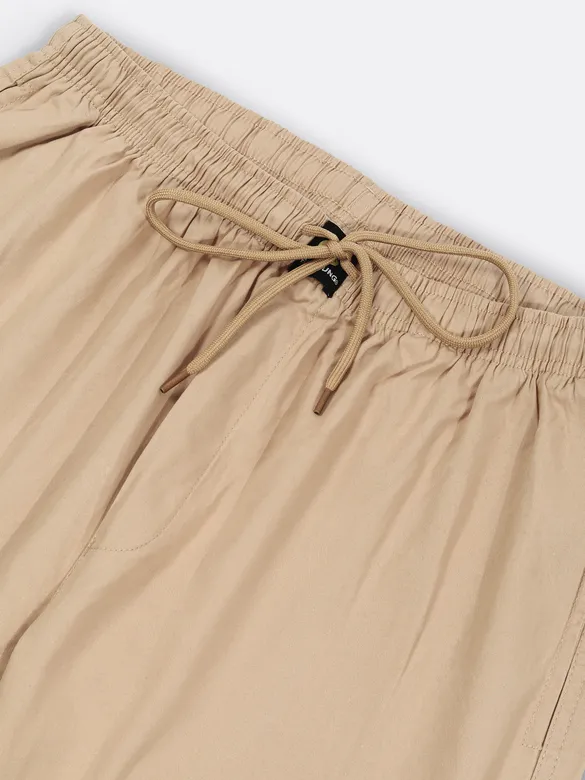 Beige Cotton Cargo Joggers