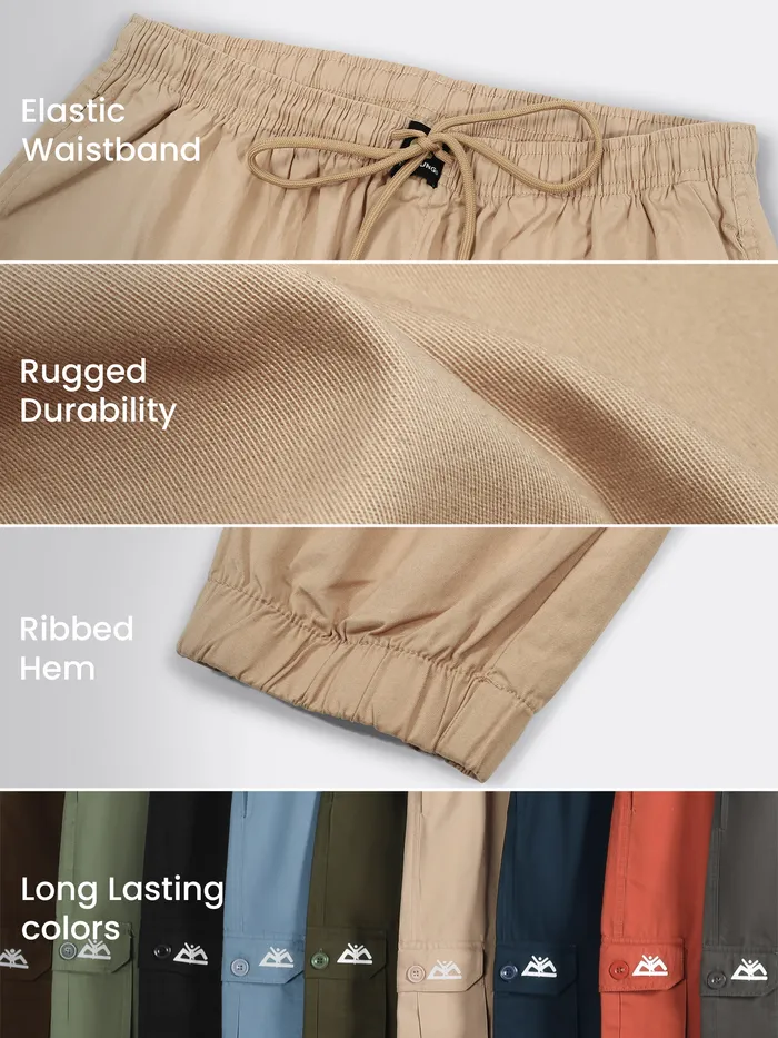 Beige Cotton Cargo Joggers