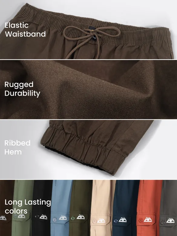 Coffee Brown Cotton Cargo Joggers