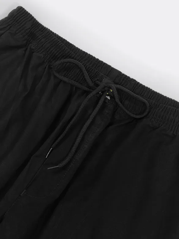 Jet Black Cotton Cargo Joggers