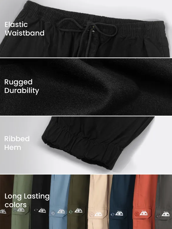 Jet Black Cotton Cargo Joggers