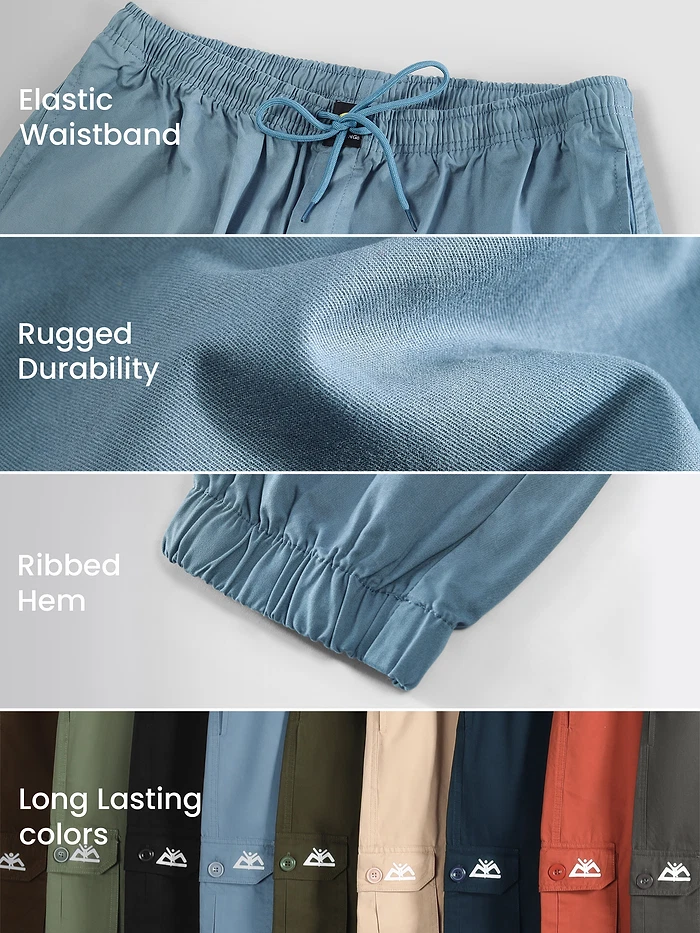 Smoky Blue Cotton Cargo Joggers