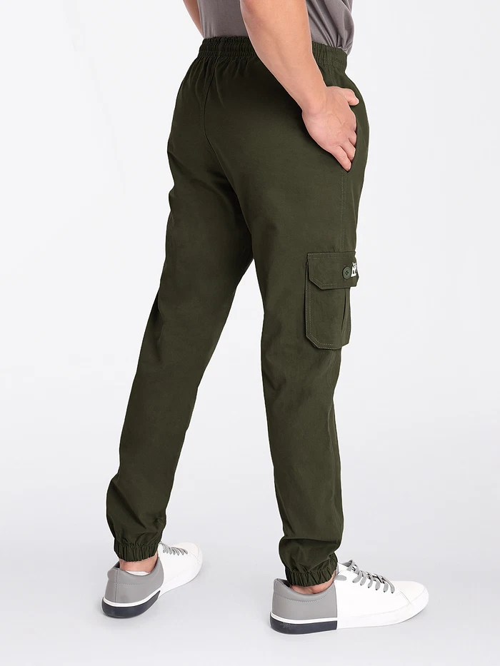 Army Green Cotton Cargo Joggers | Beyoung
