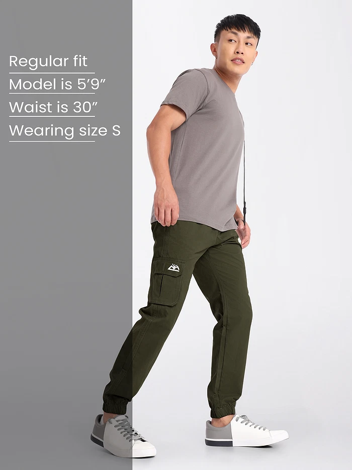 Army Green Cotton Cargo Joggers