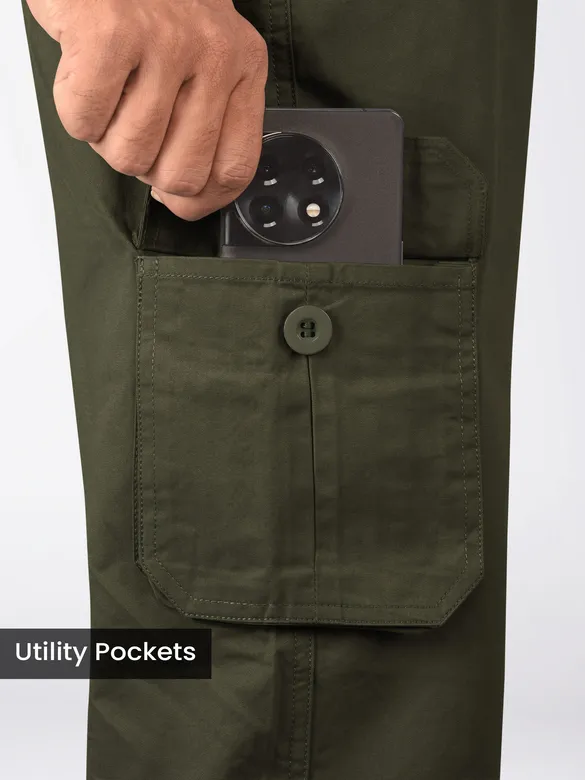 Shop Army Green Cotton Cargo Joggers