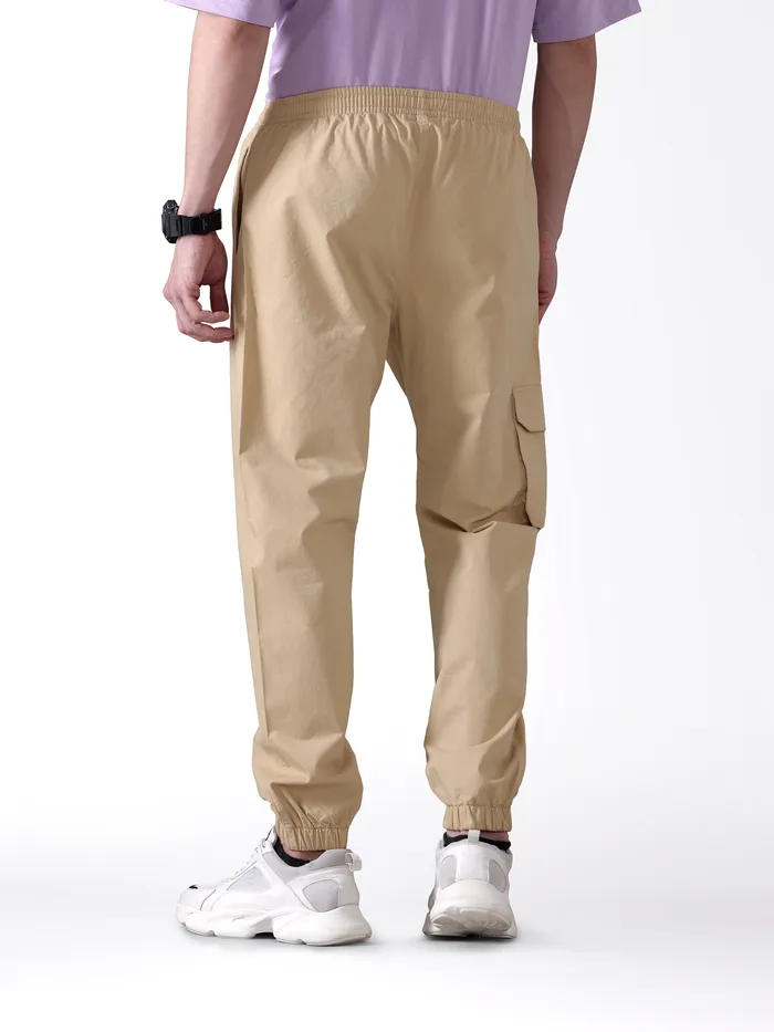 Beige Cotton Cargo Joggers | Beyoung
