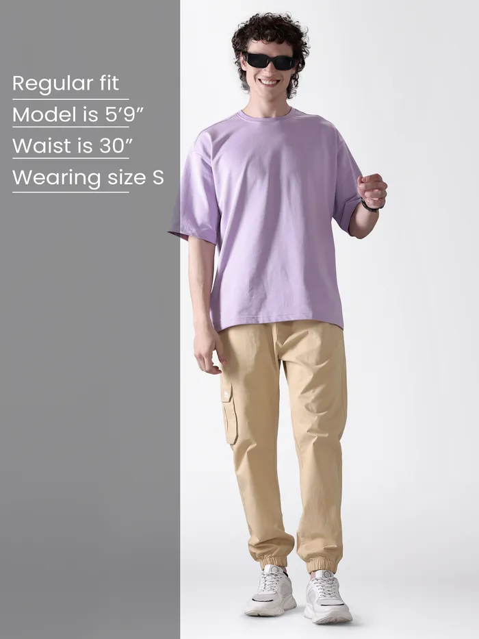 Beige Cotton Cargo Joggers