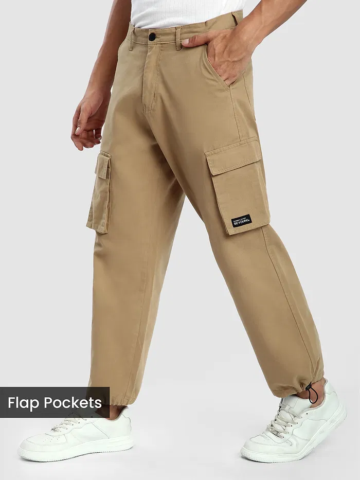 Beige Statement Cargo Pants