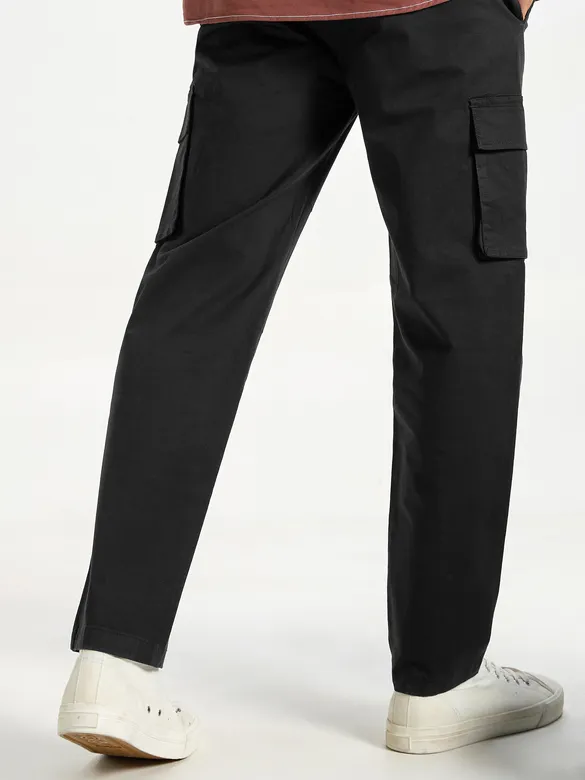 Black Solid Cargo Pants for Men