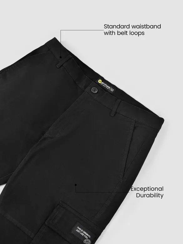 Black Solid Cargo Pants for Men